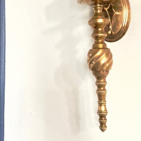 Pair of Vintage Gold Brass Wall Sconce  Candle Holder, Taper Candle Wall Decor - Picture 12 of 14
